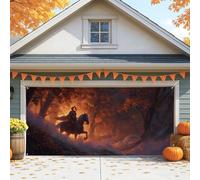 Copertura per porta del garage con zucca mistica, grande decorazione autunnale con cavallo e zucca, decorazione per feste di Halloween per interni ed esterni, 390 x 180 cm
