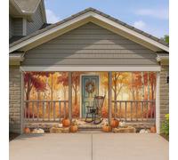 Copertura per porta del garage, con zucche rustiche e accoglienti, ghirlanda per sedia a dondolo autunnale, arancione, decorazione per la casa, per giardino, cortile, esterno, interno, feste, sfondo