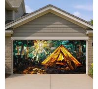 Copertura per porta del garage da campeggio in vetro colorato, grande decorazione per porte del garage, arte a tema natura all'aperto, decorazione per la casa primaverile ed estiva 390 x 180 cm