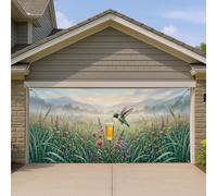 Copertura per porta del garage da giardino con colibrì, design floreale colorato per decorazione esterna, decorazioni stagionali primaverili ed estive, 390 x 180 cm