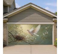 Copertura per porta del garage da giardino con colomba bianca, nido di uccelli ispirato alla natura, grande decorazione per la porta del garage, decorazione per la casa all'aperto primaverile, scena