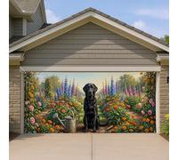 Copertura per porta del garage da giardino con labrador nero, decorazioni floreali colorate per esterni per primavera, decorazione per la casa a tema animale, perfetta per celebrazioni pasquali, 390 x