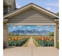 Copertura per porta del garage da giardino con tulipani, decorazione colorata per porte del garage, decorazione vivace per esterni e interni, sfondo da giardino fiorito stagionale, 400 x 180 cm