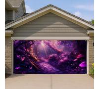 Copertura per porta del garage da giardino fantasy, viola incantato sentiero della foresta grande, decorazioni per porte del garage, decorazione primaverile per interni ed esterni, sfondo per feste