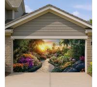 Copertura per porta del garage da giardino tropicale, paesaggio floreale colorato, grandi decorazioni per porte del garage, decorazione per la casa all'aperto per feste estive in giardino, scena