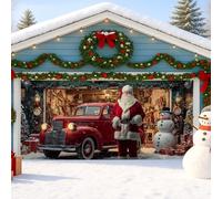 Copertura per porta del garage, decorazione natalizia invernale per il paese delle meraviglie con pupazzo di neve e camion vintage, decorazioni per esterni per le festività natalizie, 400 x 180 cm