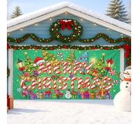 Copertura per porta del garage, decorazioni colorate per le vacanze con alberi e regali, decorazione per interni ed esterni, 390 x 180 cm