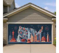 Copertura per porta del garage degli Stati Uniti, decorazioni per edifici storici rossi e blu, decorazione patriottica per esterni per il giorno dell'indipendenza e l'uso tutto l'anno, 390 x 180 cm