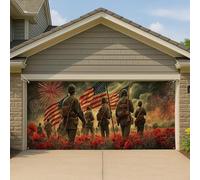 Copertura per porta del garage dei soldati patriottici storici, decorazioni vintage militari grandi per garage, decorazione per feste all'aperto per il giorno della commemorazione, 390 x 180 cm