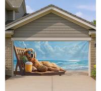 Copertura per porta del garage del cane da spiaggia tropicale, grandi onde dell'oceano e decorazioni rilassanti con animali, accessori estivi per feste all'aperto, decorazione per la casa costiera 390