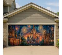 Copertura per porta del garage del castello patriottico, grande striscione notturno delle fiabe per decorazioni per feste all'aperto, decorazione per feste estive negli Stati Uniti, 390 x 180 cm