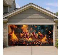Copertura per porta del garage del fuoco della griglia del barbecue, grande sfondo vivace per la decorazione di feste all'aperto, accessori per eventi nel cortile estivo 390 x 180 cm