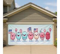 Copertura per porta del garage del gelato dei cartoni animati patriottici, carino disegnato a mano dessert grande decorazioni per garage, decorazione estiva per interni ed esterni per feste del 4