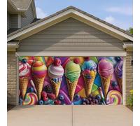 Copertura per porta del garage del gelato estiva, grande decorazione per esterni in stile arcobaleno, decorazione per feste in cortile, 390 x 180 cm