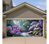 Copertura per porta del garage del giardino delle orchidee, grandi decorazioni floreali impermeabili per decorazioni esterne, vivace design primaverile ed estivo per il miglioramento della casa, 400 x
