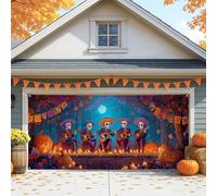 Copertura per porta del garage del giorno dei morti, grande scheletro di Halloween musicisti decorazioni per porte del garage, decorazione per esterni e interni, per feste autunnali, 400 x 180 cm