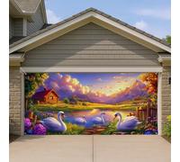 Copertura per porta del garage del lago dei cigni, paesaggio panoramico del fiume della natura grande decorazioni per porte del garage, decorazione per la casa all'aperto primaverile 390 x 180 cm