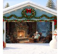 Copertura per porta del garage del paese delle meraviglie invernale, accogliente pupazzo di neve e camino, grandi decorazioni per porte del garage, decorazione per feste di Natale per interni ed
