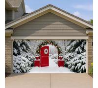 Copertura per porta del garage del paese delle meraviglie invernale, per porte rustiche rosse e foresta innevata, grandi decorazioni per garage, vacanze interne ed esterne, sfondo per feste di Natale