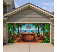 Copertura per porta del garage del paradiso tropicale, decorazioni colorate per esterni per bar sulla spiaggia, decorazione per feste estive, 390 x 180 cm
