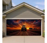 Copertura per porta del garage del trattore al tramonto, paesaggio rustico della fattoria grande decorazioni per porte del garage, decorazione per feste autunnali all'aperto del raccolto 390 x 180 cm