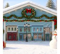 Copertura per porta del garage del villaggio invernale, grande scena di città innevata, decorazioni per porte del garage, decorazione natalizia per interni ed esterni, sfondo per feste festive, 390 x