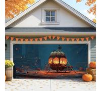 Copertura per porta del garage della carrozza di zucca di Halloween, grande decorazione esterna in stile vintage per la stagione autunnale, perfetta per feste di Halloween e decorazioni autunnali, 390