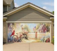 Copertura per porta del garage della casa di campagna vintage, decorazione per striscioni per garage con bicicletta cardinale rossa, decorazione per feste di primavera all'aperto, 390 x 180 cm