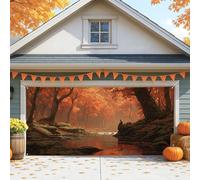 Copertura per porta del garage della foresta autunnale, paesaggio autunnale rustico, grandi decorazioni per porte del garage, decorazione stagionale per interni ed esterni, 390 x 180 cm