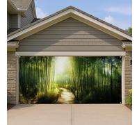 Copertura per porta del garage della foresta di bambù, lussureggiante sentiero naturalistico, grande decorazione per la porta del garage, privacy esterna ed estetica per la casa, primavera ed estate