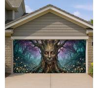 Copertura per porta del garage della foresta incantata, albero mistico e luci fatate, grandi decorazioni per porte del garage, decorazione stagionale per interni ed esterni, 400 x 180 cm