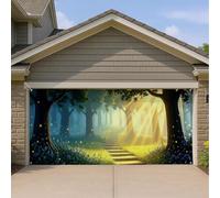 Copertura per porta del garage della foresta incantata, decorazione per esterni con sentieri naturali vivaci, decorazione primaverile stagionale per la casa, 390 x 180 cm
