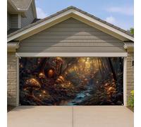 Copertura per porta del garage della foresta incantata, fantasiosa decorazione artistica per porte del garage, decorazione fantasy per esterni per casa, tema giardino magico, tutto l'anno, 400 x 180