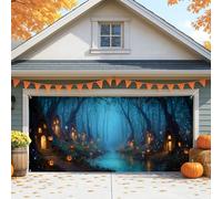 Copertura per porta del garage della foresta incantata, scena mistica autunnale, grande decorazione per porte del garage, decorazione per feste di Halloween, per interni ed esterni, 390 x 180 cm