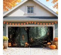 Copertura per porta del garage della foresta misteriosa, decorazioni per esterni di Halloween incantate, grandi dimensioni per feste autunnali e autunnali, 390 x 180 cm