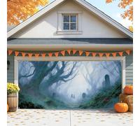 Copertura per porta del garage della foresta misteriosa spettrale, grande decorazione per esterni di Halloween, decorazione per la casa stagionale autunnale, 390 x 180 cm