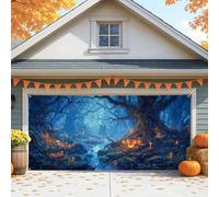 Copertura per porta del garage della foresta mistica, grande decorazione per esterni fantasy per feste autunnali di Halloween, scena boschiva incantata, decorazione per scena boschiva 390 x 180 cm
