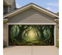Copertura per porta del garage della foresta mistica, verde percorso della natura decorativa per esterni, decorazione autunnale stagionale per la casa, 390 x 180 cm