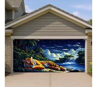 Copertura per porta del garage della giungla della tigre, grande opera d'arte decorativa per uso esterno, scena notturna da giardino, decorazione per l'ingresso di casa tutto l'anno, 400 x 180 cm