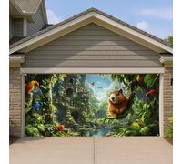 Copertura per porta del garage della giungla tropicale, scena colorata della fauna selvatica, grande decorazione per porte del garage, oasi della natura, decorazione per la casa per interni ed esterni