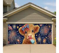 Copertura per porta del garage della mucca patriottica, grande striscione estivo con animali per feste all'aperto del 4 luglio, decorazione per feste 4 luglio, 390 x 180 cm