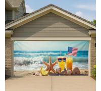 Copertura per porta del garage della spiaggia patriottica, grande striscione estivo per feste del 4 luglio 390 x 180 cm