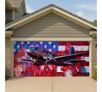 Copertura per porta del garage dell'aeroplano della Seconda Guerra Mondiale dell'aviazione, stile patriottico vintage, grande striscione per garage, decorazione per feste all'aperto del 4 luglio, 390