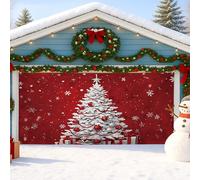 Copertura per porta del garage dell'albero di Natale, decorazioni invernali rosse per le vacanze, motivo fiocco di neve per interni ed esterni, decorazione natalizia 400 x 180 cm