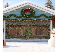 Copertura per porta del garage dell'albero di Natale, decorazioni vintage per le vacanze con fiocchi di neve e verde, perfetta per la decorazione invernale all'aperto 400 x 180 cm