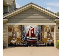 Copertura per porta del garage di arte nautica, grande decorazione vintage per barche, decorazione per esterni sul mare, 390 x 180 cm