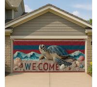Copertura per porta del garage di benvenuto con spiaggia tropicale, tartaruga marina costiera grande decorazioni per garage, decorazione estiva per interni ed esterni, sfondo per feste 390 x 180 cm