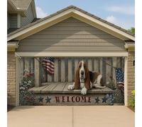 Copertura per porta del garage di benvenuto vintage patriottica, grande decorazione estiva americana per esterni, stile portico rustico, decorazione per feste in cortile, 390 x 180 cm