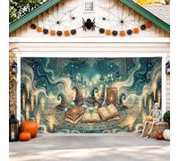 Copertura per porta del garage di Halloween a tema rituale strega magica | Libri magici degli incantesimi, Bandiera della porta del garage, Bottiglie di pozioni incandescenti, Mistica Notte stellata