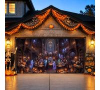 Copertura per porta del garage di Halloween con scena gotica della | Scena gotica della biblioteca, striscione per porta del garage, figure spettrali, atmosfera misteriosa